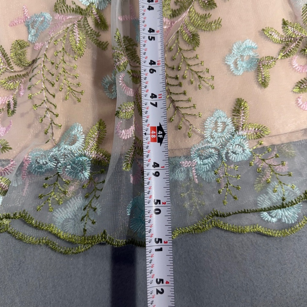Vintage Floral Embroidered Tiered Maxi Dress Cream Blue Pink Small V-Neck Tulle - Picture 6 of 7